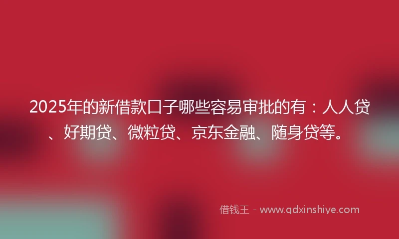 2025年的新借款口子哪些容易审批的有：人人贷、好期贷、微粒贷、京东金融、随身贷等。