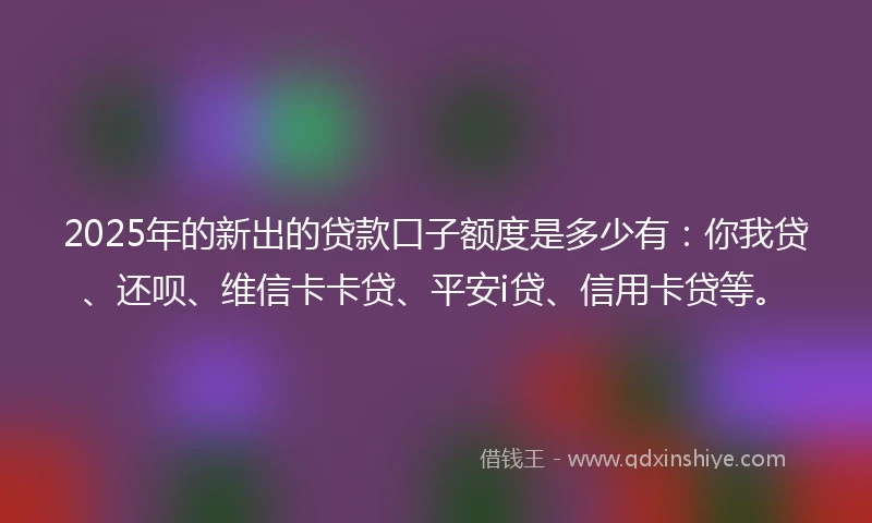2025年的新出的贷款口子额度是多少有：你我贷、还呗、维信卡卡贷、平安i贷、信用卡贷等。