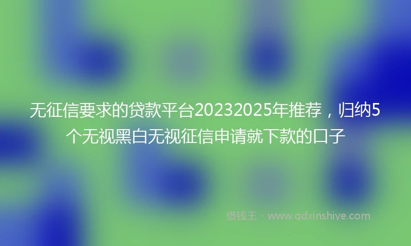 无征信要求的贷款平台20232025年推荐，归纳5个无视黑白无视征信申请就下款的口子