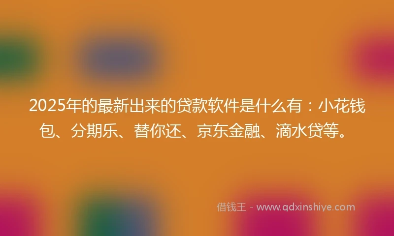 2025年的最新出来的贷款软件是什么有：小花钱包、分期乐、替你还、京东金融、滴水贷等。