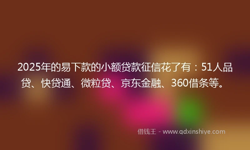 2025年的易下款的小额贷款征信花了有：51人品贷、快贷通、微粒贷、京东金融、360借条等。