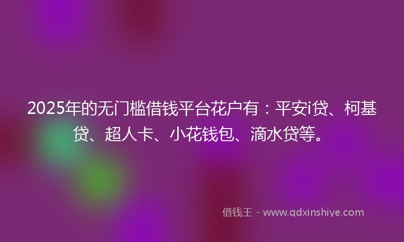 2025年的无门槛借钱平台花户有：平安i贷、柯基贷、超人卡、小花钱包、滴水贷等。