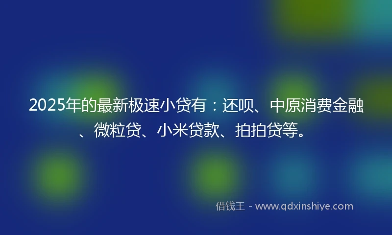 2025年的最新极速小贷有:还呗、中原消费金融、微粒贷、小米贷款、拍拍贷等。