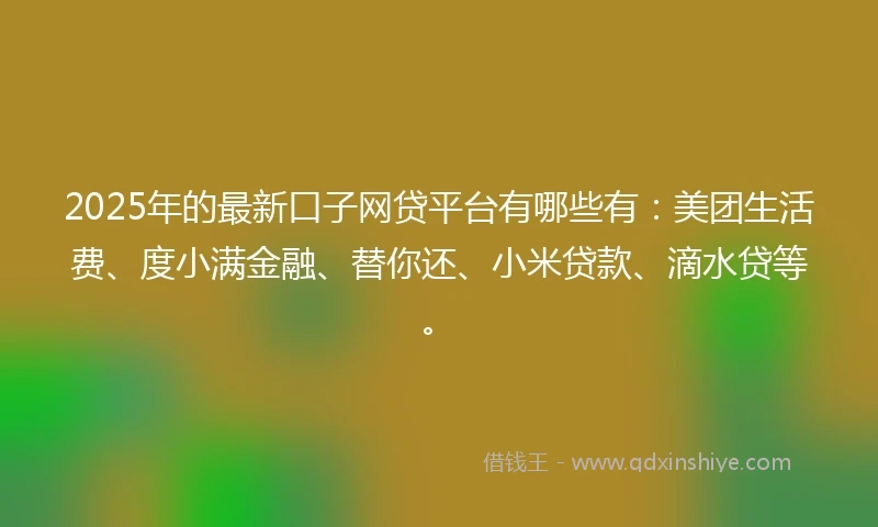 2025年的最新口子网贷平台有哪些有：美团生活费、度小满金融、替你还、小米贷款、滴水贷等。