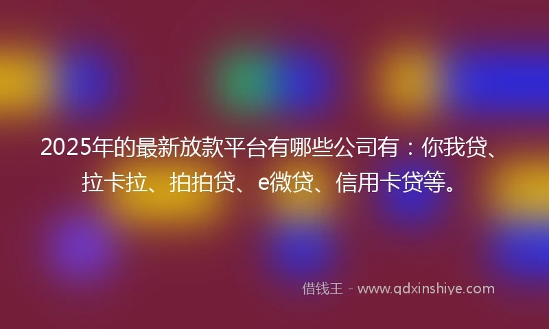 2025年的最新放款平台有哪些公司有：你我贷、拉卡拉、拍拍贷、e微贷、信用卡贷等。