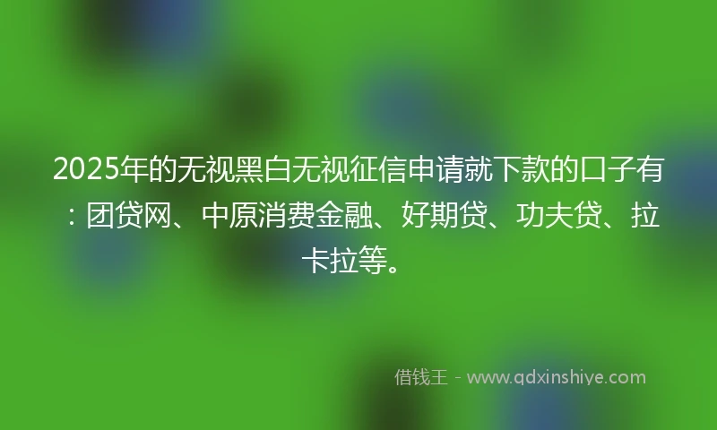 2025年的无视黑白无视征信申请就下款的口子有：团贷网、中原消费金融、好期贷、功夫贷、拉卡拉等。