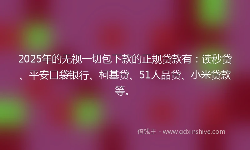 2025年的无视一切包下款的正规贷款有：读秒贷、平安口袋银行、柯基贷、51人品贷、小米贷款等。