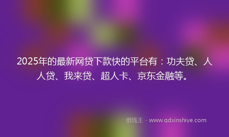 2025年的最新网贷下款快的平台有：功夫贷、人人贷、我来贷、超人卡、京东金融等。