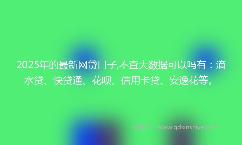 2025年的最新网贷口子,不查大数据可以吗有：滴水贷、快贷通、花呗、信用卡贷、安逸花等。