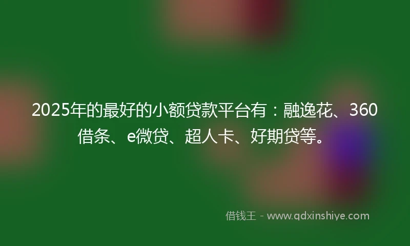2025年的最好的小额贷款平台有:融逸花、360借条、e微贷、超人卡、好期贷等。