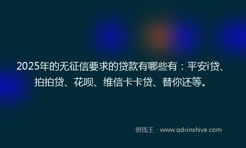 2025年的无征信要求的贷款有哪些有：平安i贷、拍拍贷、花呗、维信卡卡贷、替你还等。