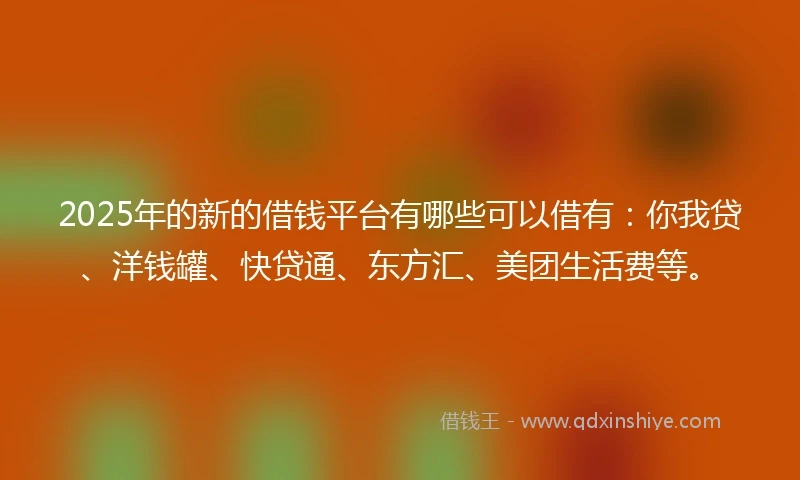 2025年的新的借钱平台有哪些可以借有：你我贷、洋钱罐、快贷通、东方汇、美团生活费等。