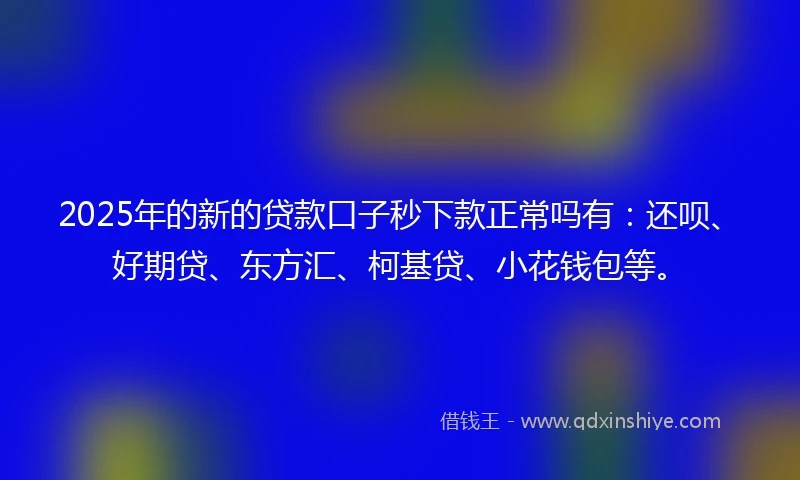 2025年的新的贷款口子秒下款正常吗有：还呗、好期贷、东方汇、柯基贷、小花钱包等。