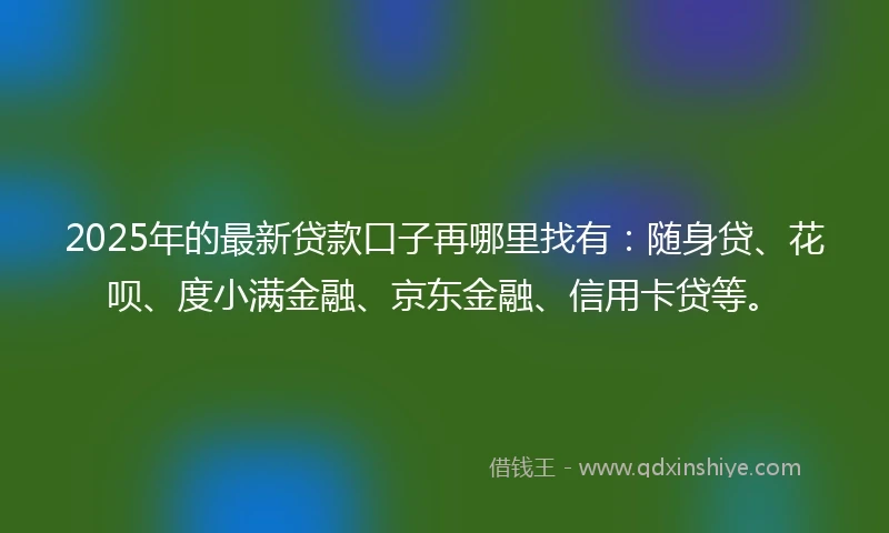 2025年的最新贷款口子再哪里找有：随身贷、花呗、度小满金融、京东金融、信用卡贷等。
