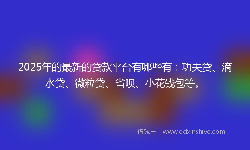 2025年的最新的贷款平台有哪些有：功夫贷、滴水贷、微粒贷、省呗、小花钱包等。