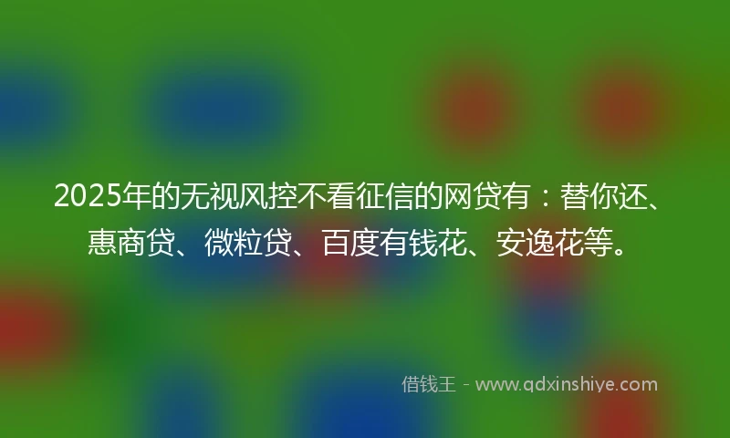 2025年的无视风控不看征信的网贷有：替你还、惠商贷、微粒贷、百度有钱花、安逸花等。