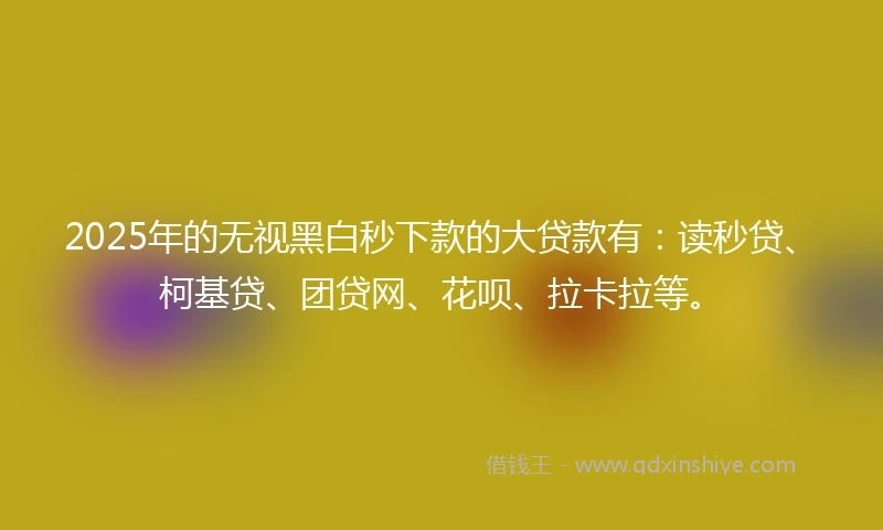 2025年的无视黑白秒下款的大贷款有：读秒贷、柯基贷、团贷网、花呗、拉卡拉等。