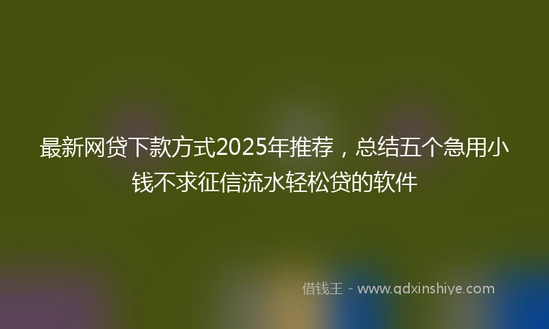 最新网贷下款方式2025年推荐，总结五个急用小钱不求征信流水轻松贷的软件