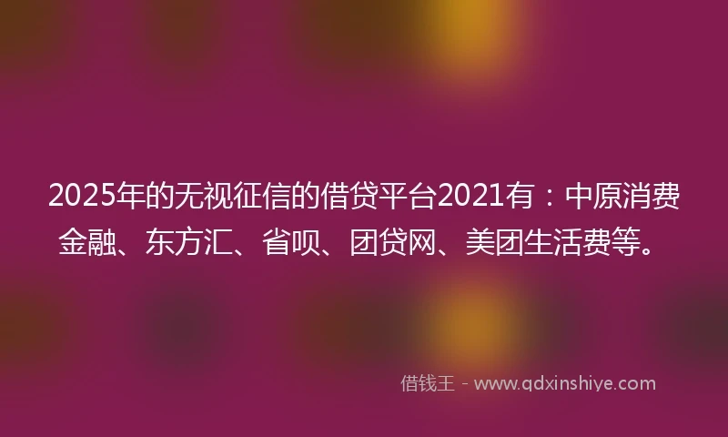 2025年的无视征信的借贷平台2021有：中原消费金融、东方汇、省呗、团贷网、美团生活费等。