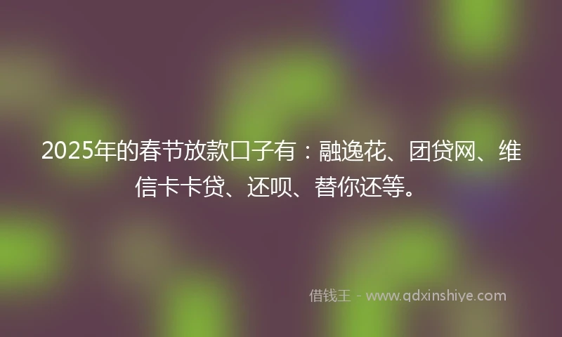 2025年的春节放款口子有：融逸花、团贷网、维信卡卡贷、还呗、替你还等。