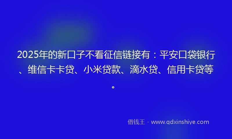 2025年的新口子不看征信链接有：平安口袋银行、维信卡卡贷、小米贷款、滴水贷、信用卡贷等。