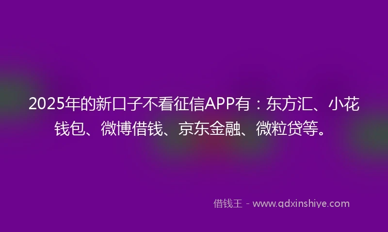 2025年的新口子不看征信APP有：东方汇、小花钱包、微博借钱、京东金融、微粒贷等。