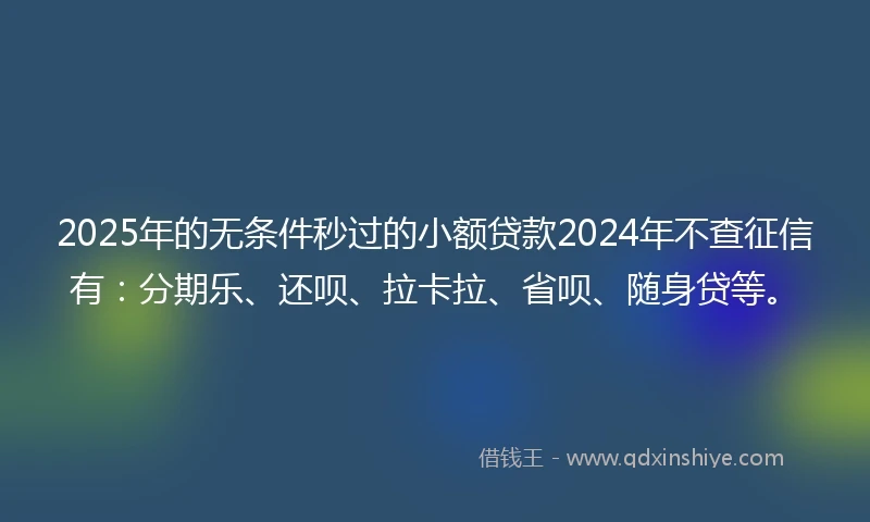 2025年的无条件秒过的小额贷款2024年不查征信有：分期乐、还呗、拉卡拉、省呗、随身贷等。