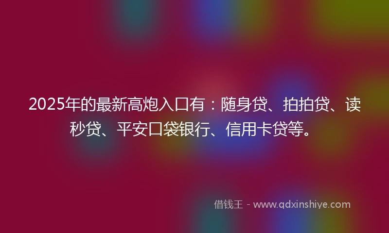 2025年的最新高炮入口有:随身贷、拍拍贷、读秒贷、平安口袋银行、信用卡贷等。