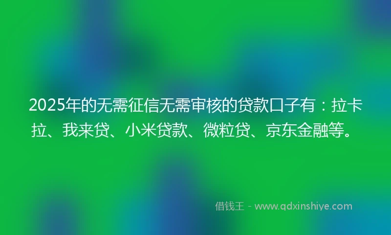 2025年的无需征信无需审核的贷款口子有：拉卡拉、我来贷、小米贷款、微粒贷、京东金融等。