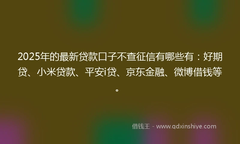 2025年的最新贷款口子不查征信有哪些有：好期贷、小米贷款、平安i贷、京东金融、微博借钱等。