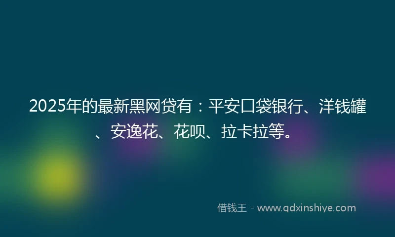 2025年的最新黑网贷有：平安口袋银行、洋钱罐、安逸花、花呗、拉卡拉等。