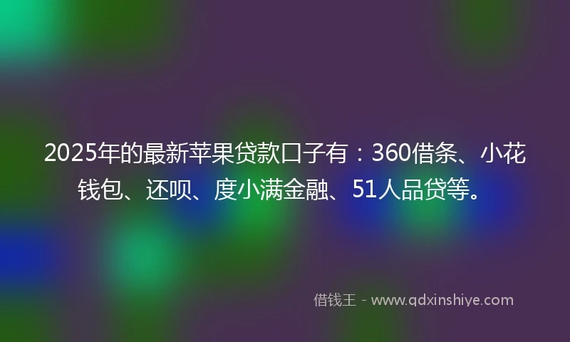 2025年的最新苹果贷款口子有：360借条、小花钱包、还呗、度小满金融、51人品贷等。
