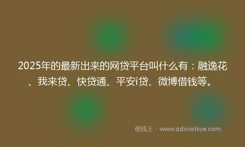2025年的最新出来的网贷平台叫什么有：融逸花、我来贷、快贷通、平安i贷、微博借钱等。