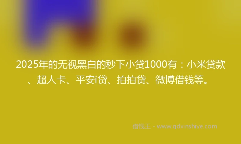 2025年的无视黑白的秒下小贷1000有：小米贷款、超人卡、平安i贷、拍拍贷、微博借钱等。