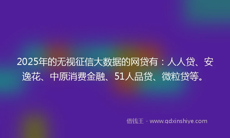 2025年的无视征信大数据的网贷有：人人贷、安逸花、中原消费金融、51人品贷、微粒贷等。