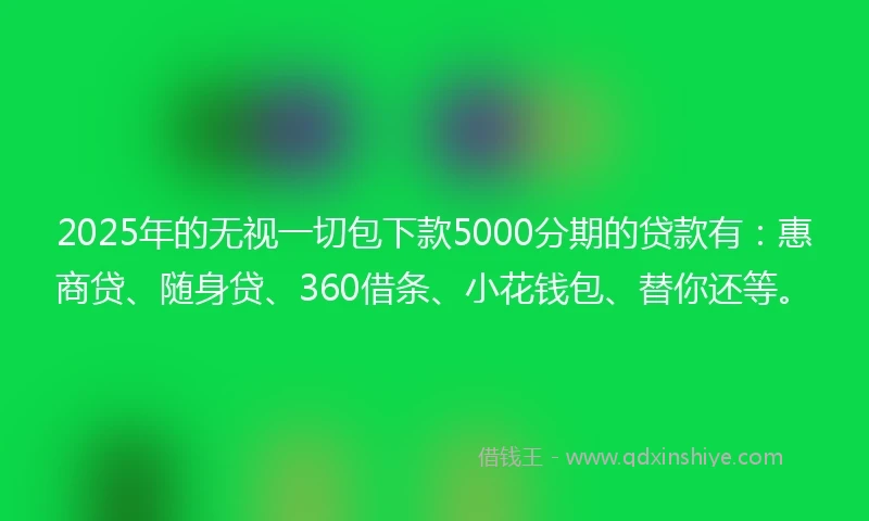 2025年的无视一切包下款5000分期的贷款有：惠商贷、随身贷、360借条、小花钱包、替你还等。