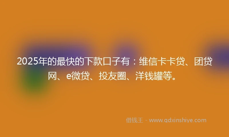 2025年的最快的下款口子有：维信卡卡贷、团贷网、e微贷、投友圈、洋钱罐等。