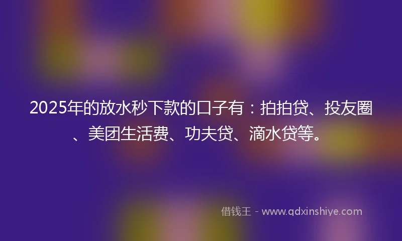 2025年的放水秒下款的口子有：拍拍贷、投友圈、美团生活费、功夫贷、滴水贷等。