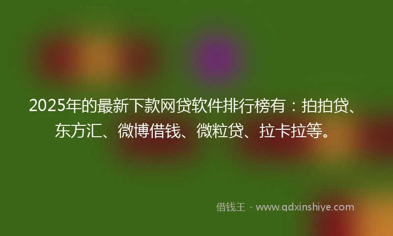 2025年的最新下款网贷软件排行榜有：拍拍贷、东方汇、微博借钱、微粒贷、拉卡拉等。