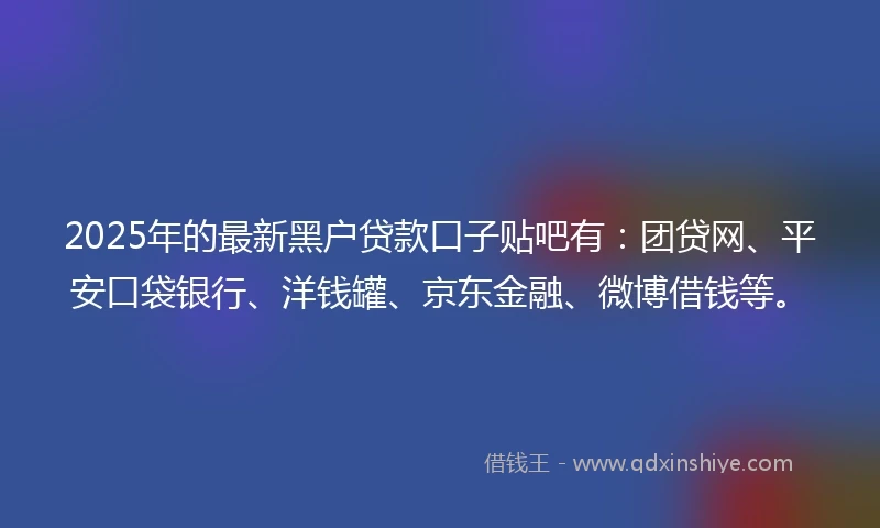 2025年的最新黑户贷款口子贴吧有：团贷网、平安口袋银行、洋钱罐、京东金融、微博借钱等。