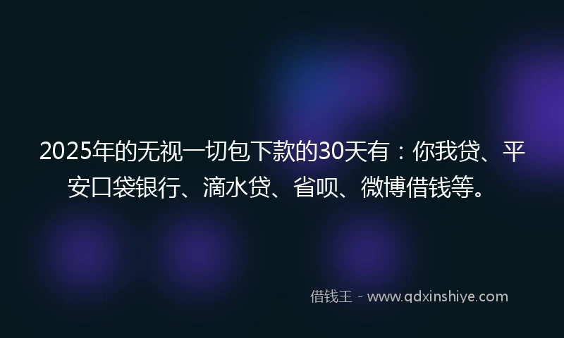 2025年的无视一切包下款的30天有：你我贷、平安口袋银行、滴水贷、省呗、微博借钱等。