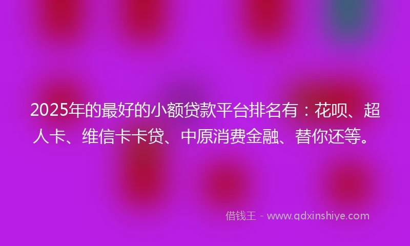 2025年的最好的小额贷款平台排名有：花呗、超人卡、维信卡卡贷、中原消费金融、替你还等。