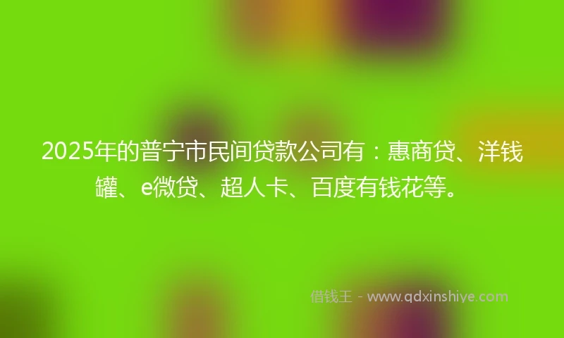 2025年的普宁市民间贷款公司有:惠商贷、洋钱罐、e微贷、超人卡、百度有钱花等。