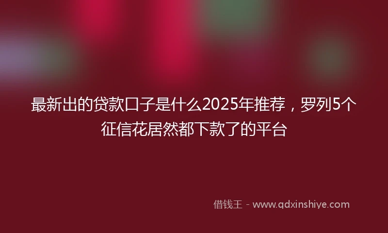 最新出的贷款口子是什么2025年推荐，罗列5个征信花居然都下款了的平台
