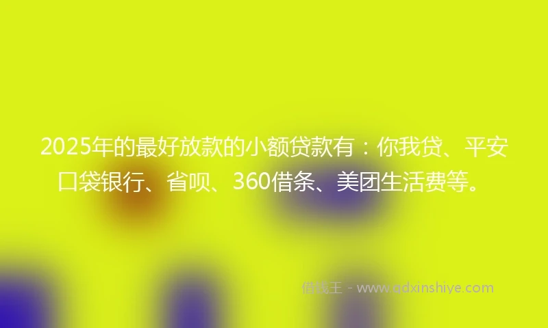 2025年的最好放款的小额贷款有：你我贷、平安口袋银行、省呗、360借条、美团生活费等。