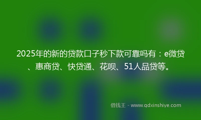 2025年的新的贷款口子秒下款可靠吗有:e微贷、惠商贷、快贷通、花呗、51人品贷等。