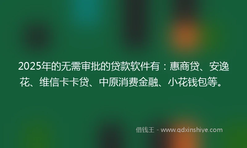 2025年的无需审批的贷款软件有：惠商贷、安逸花、维信卡卡贷、中原消费金融、小花钱包等。