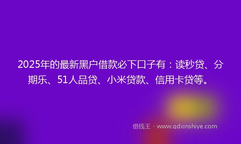 2025年的最新黑户借款必下口子有:读秒贷、分期乐、51人品贷、小米贷款、信用卡贷等。