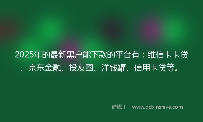 2025年的最新黑户能下款的平台有：维信卡卡贷、京东金融、投友圈、洋钱罐、信用卡贷等。