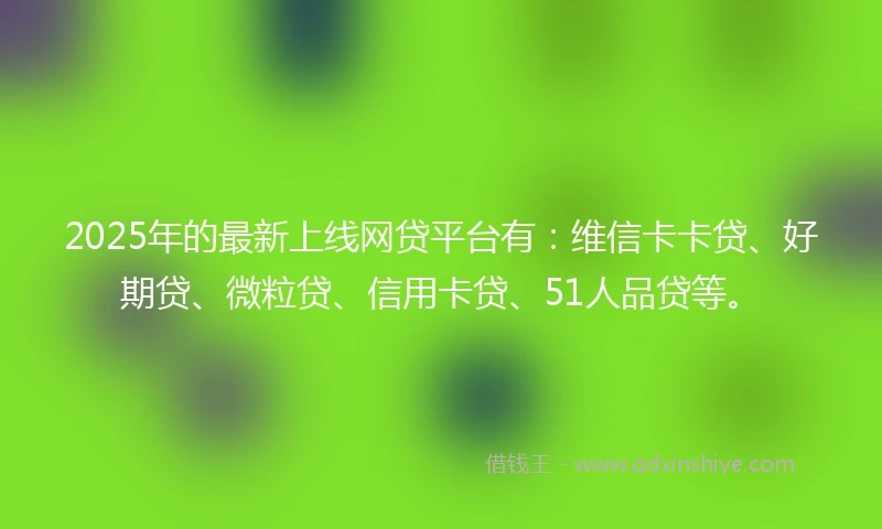 2025年的最新上线网贷平台有:维信卡卡贷、好期贷、微粒贷、信用卡贷、51人品贷等。